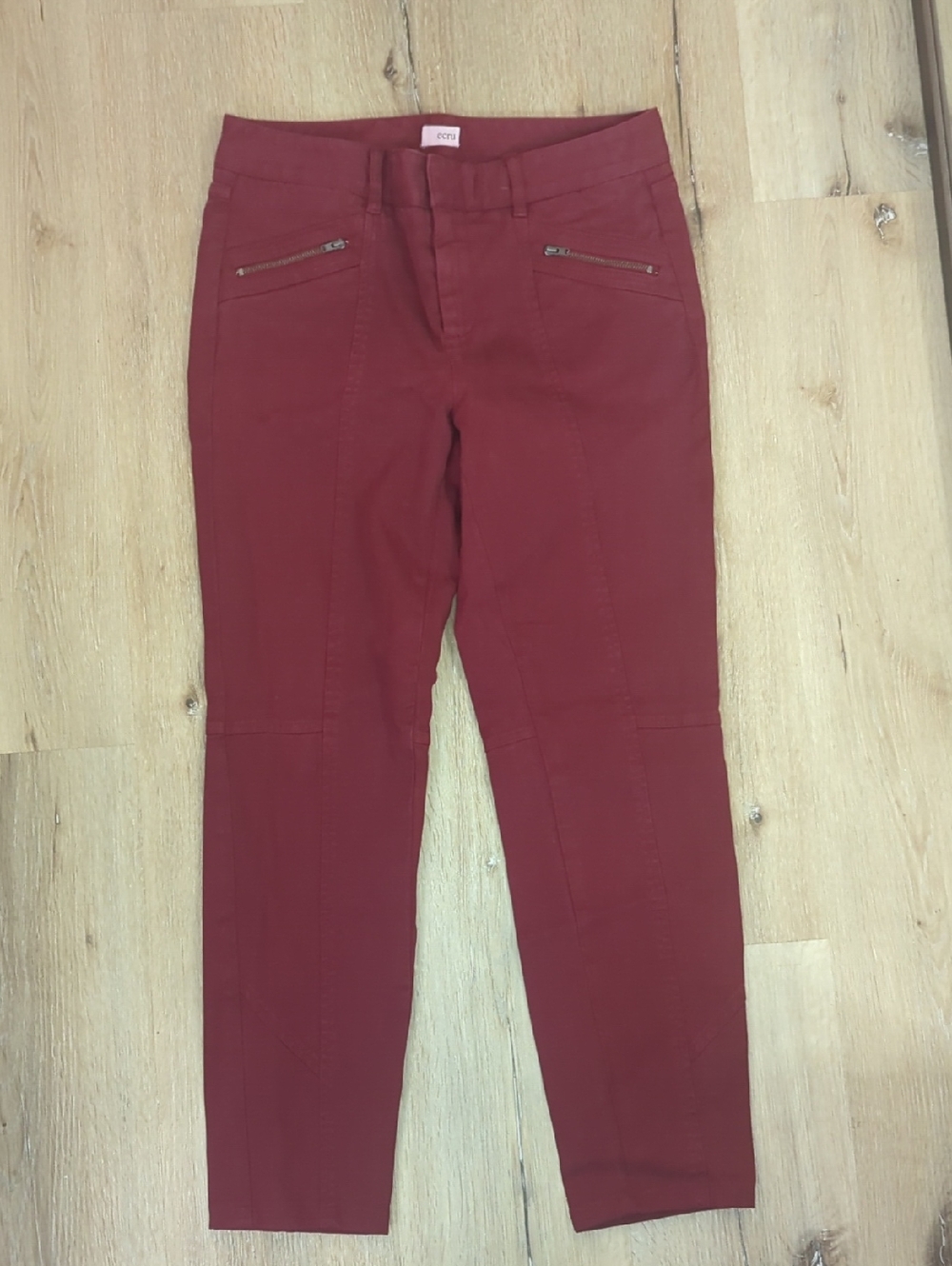 ecru Slim Ankle Pants in Burgundy Red